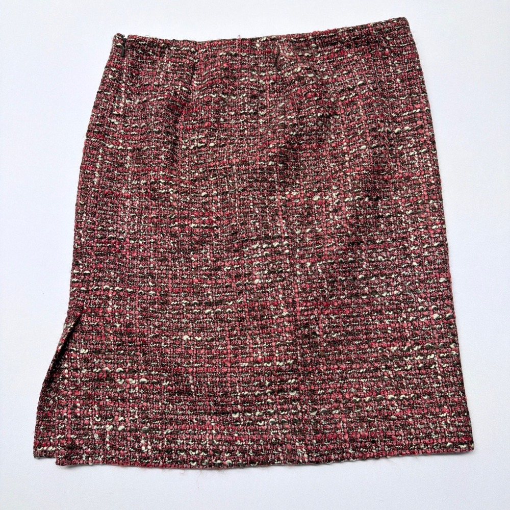Talbots Petites Red Brown Tweed Pencil Skirt Size 8P Side Slit Lined Officecore
